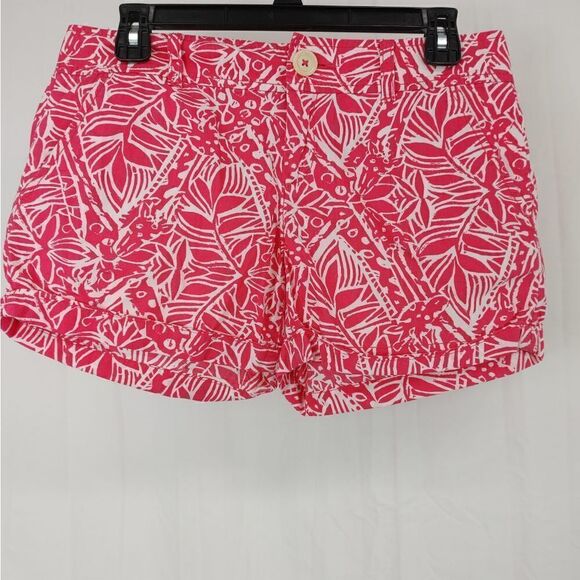 Lilly Pulitzer Punch Pink Stamped Print Callahan Shorts Women's Size 2 Pink Whit - Picture 1 of 6